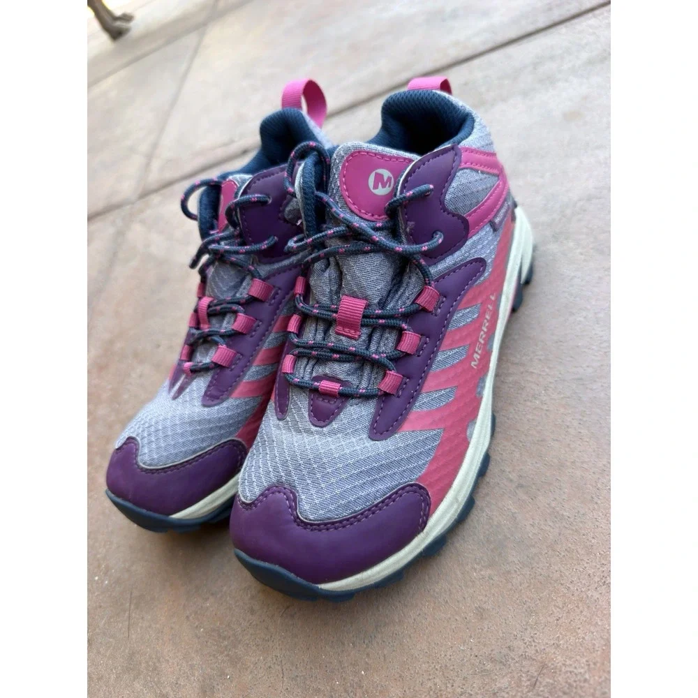 Merrell Moab Speed 2 Mid Waterproof Kids Hiking Shoes Berry Purple Size 3